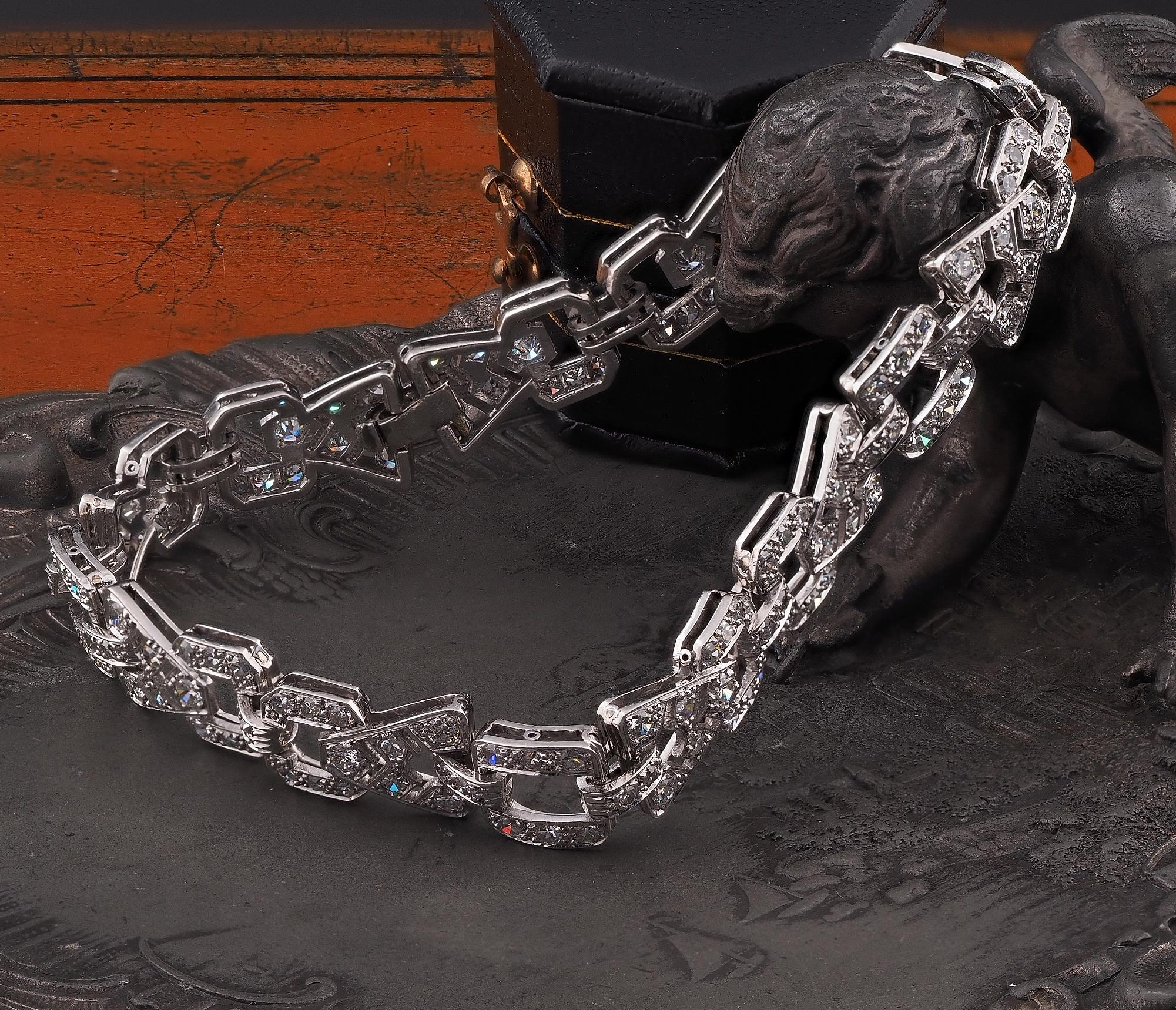 Platinarmband mit 4.80 Karat Diamanten im Art déco-Stil im Zustand „Gut“ im Angebot in Napoli, IT