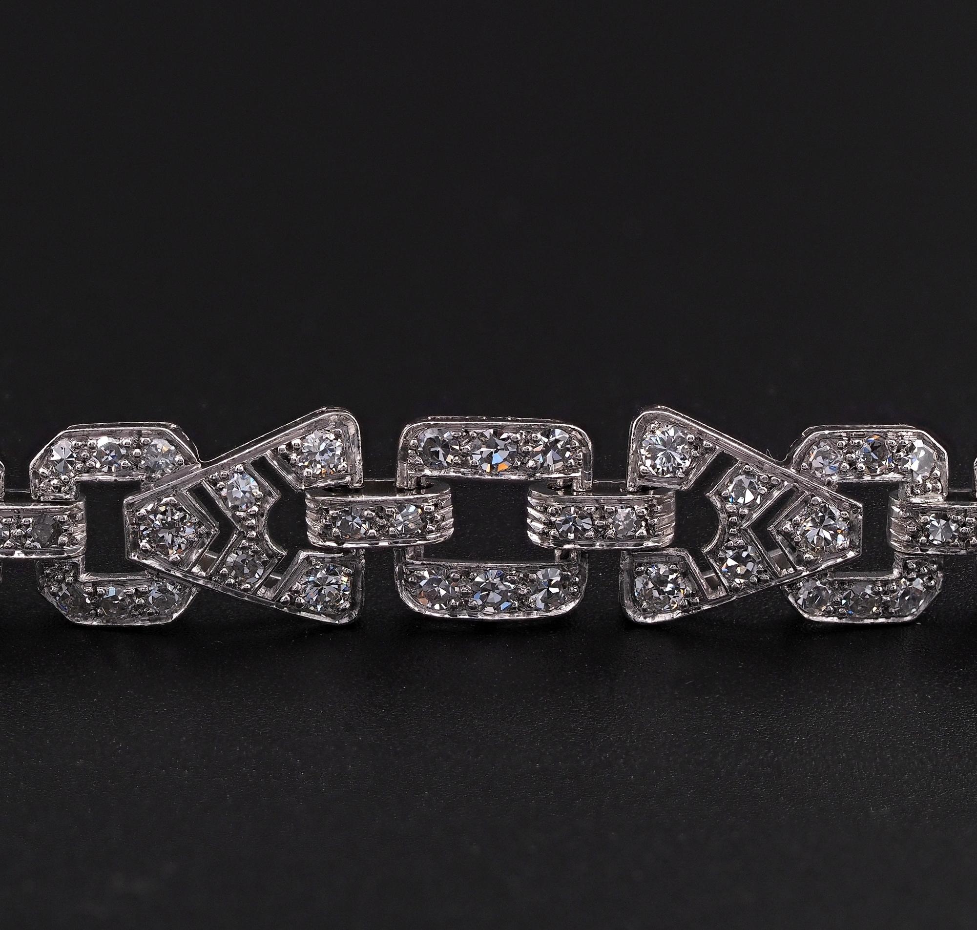 Women's Art Deco 4.80 Ct Diamond Platinum Bracelet For Sale