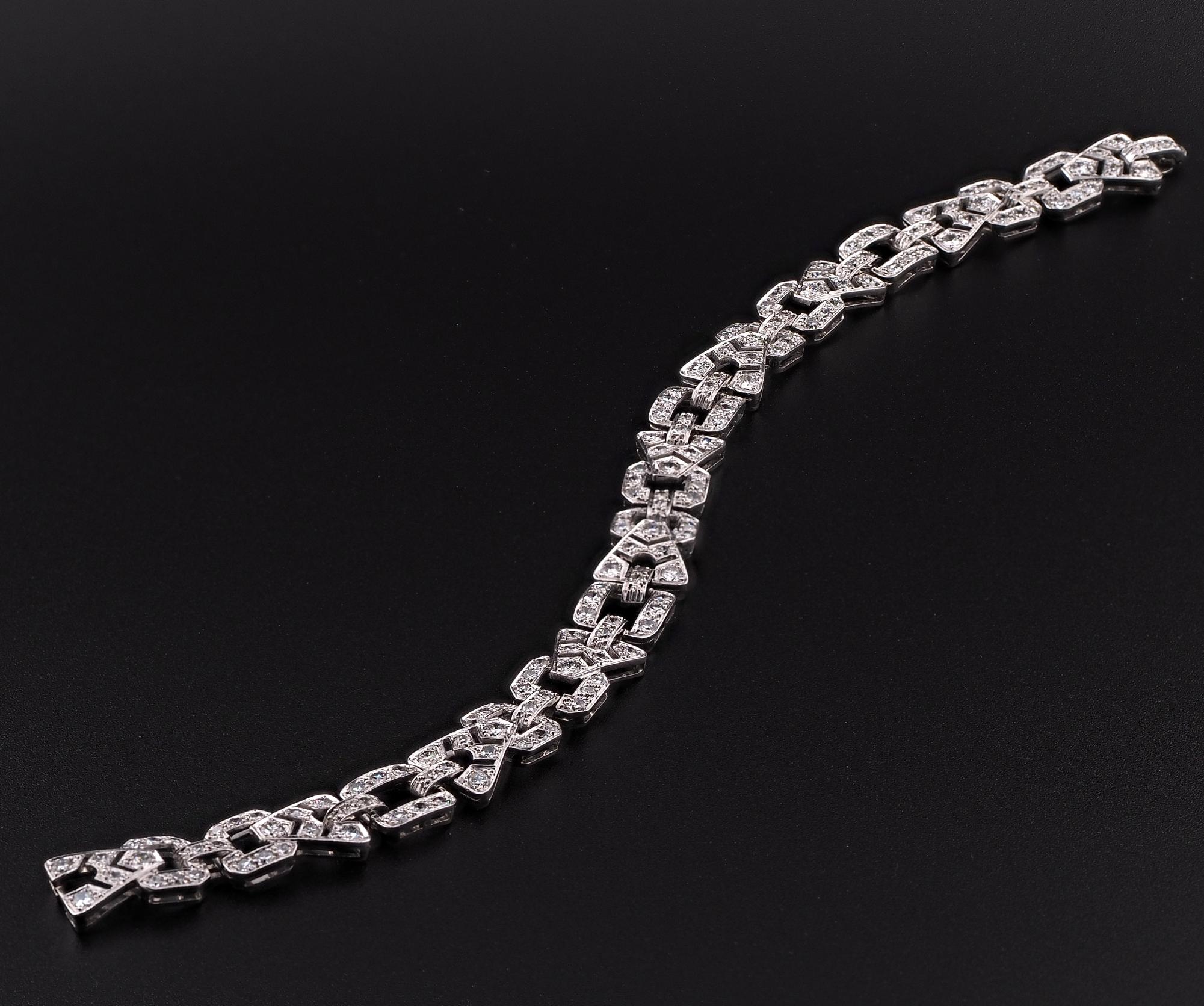 Art Deco 4.80 Ct Diamond Platinum Bracelet For Sale 1