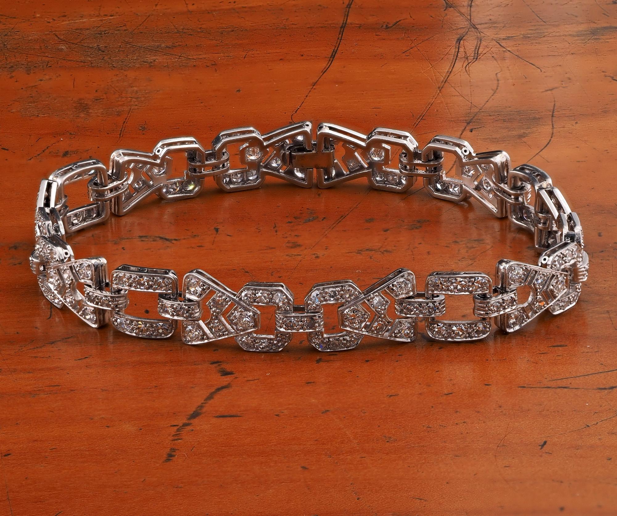 Art Deco 4.80 Ct Diamond Platinum Bracelet For Sale 3