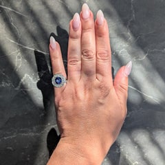 Art Deco 4.80 CTW No Heat Ceylon Sapphire Diamond Platinum Vintage Halo Ring GIA