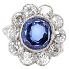 Art Deco 4.82 Carat GIA Natural Burma No Heat Sapphire Diamond Platinum Ring