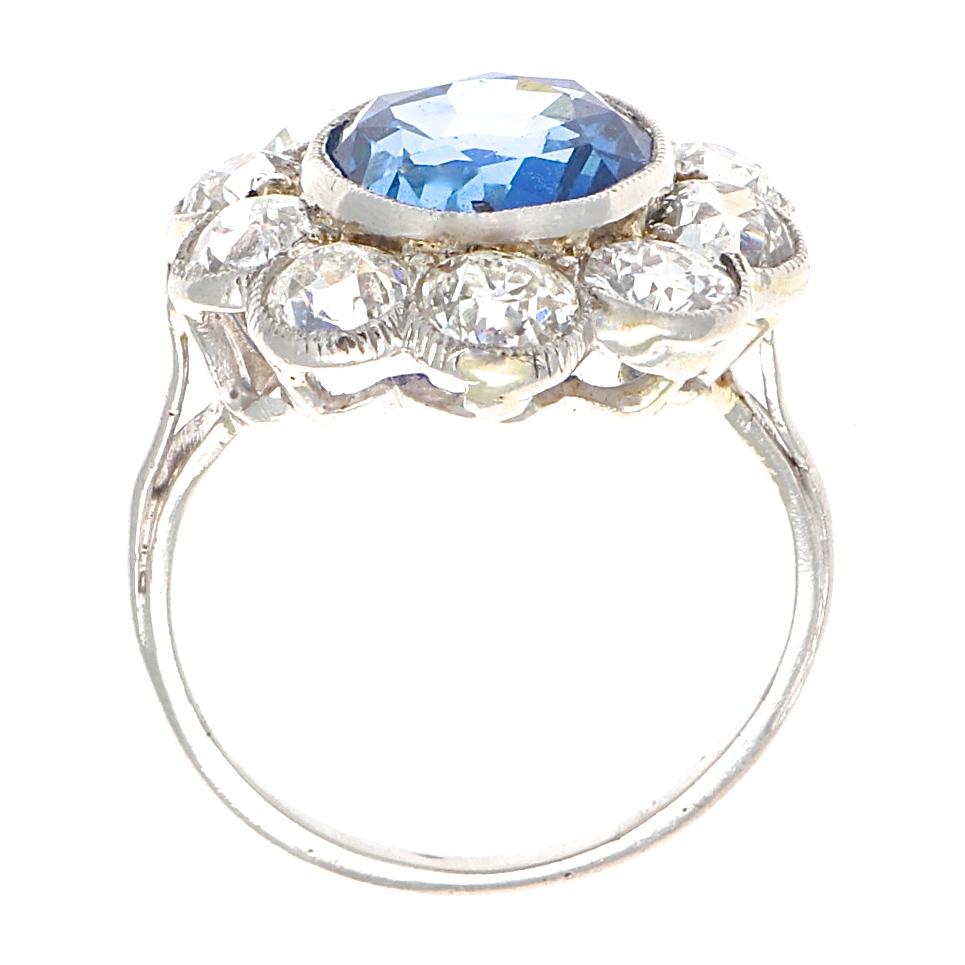 Art Deco 4.82 Carat Natural Burma Sapphire Diamond Platinum Ring In Excellent Condition In Beverly Hills, CA