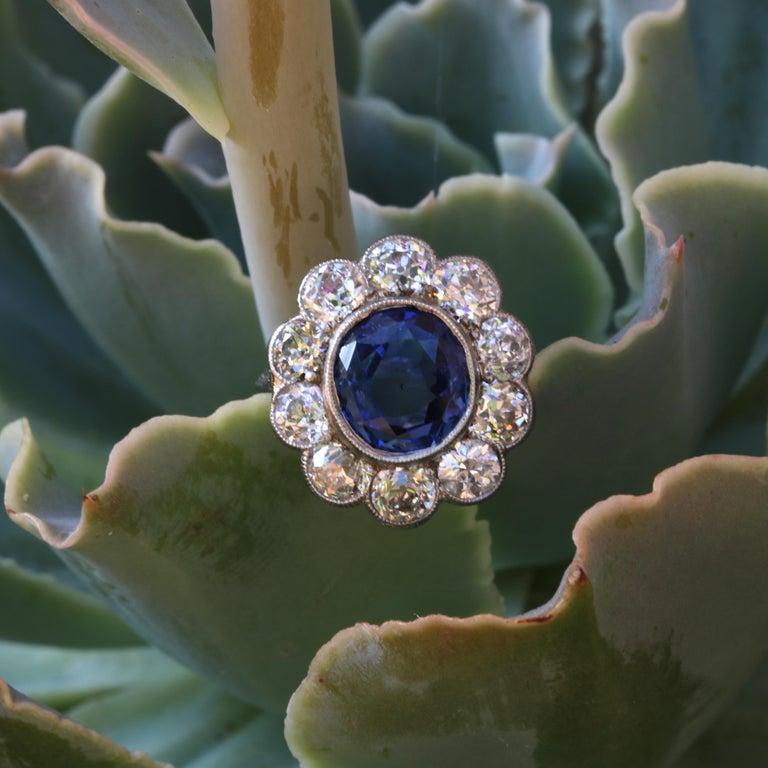 Women's Art Deco 4.82 Carat Natural Burma Sapphire Diamond Platinum Ring