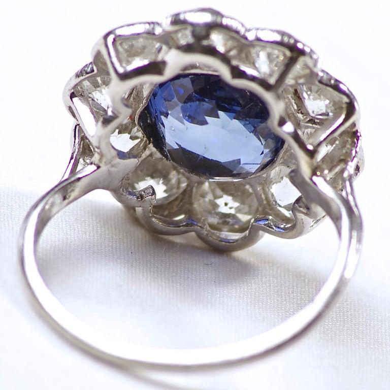 Art Deco 4.82 Carat Natural Burma Sapphire Diamond Platinum Ring 1