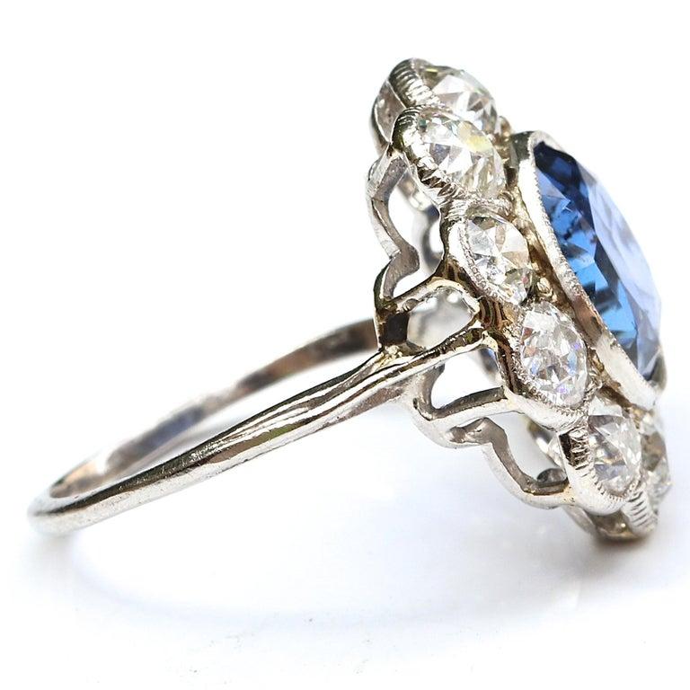 Art Deco 4.82 Carat Natural Burma Sapphire Diamond Platinum Ring 2