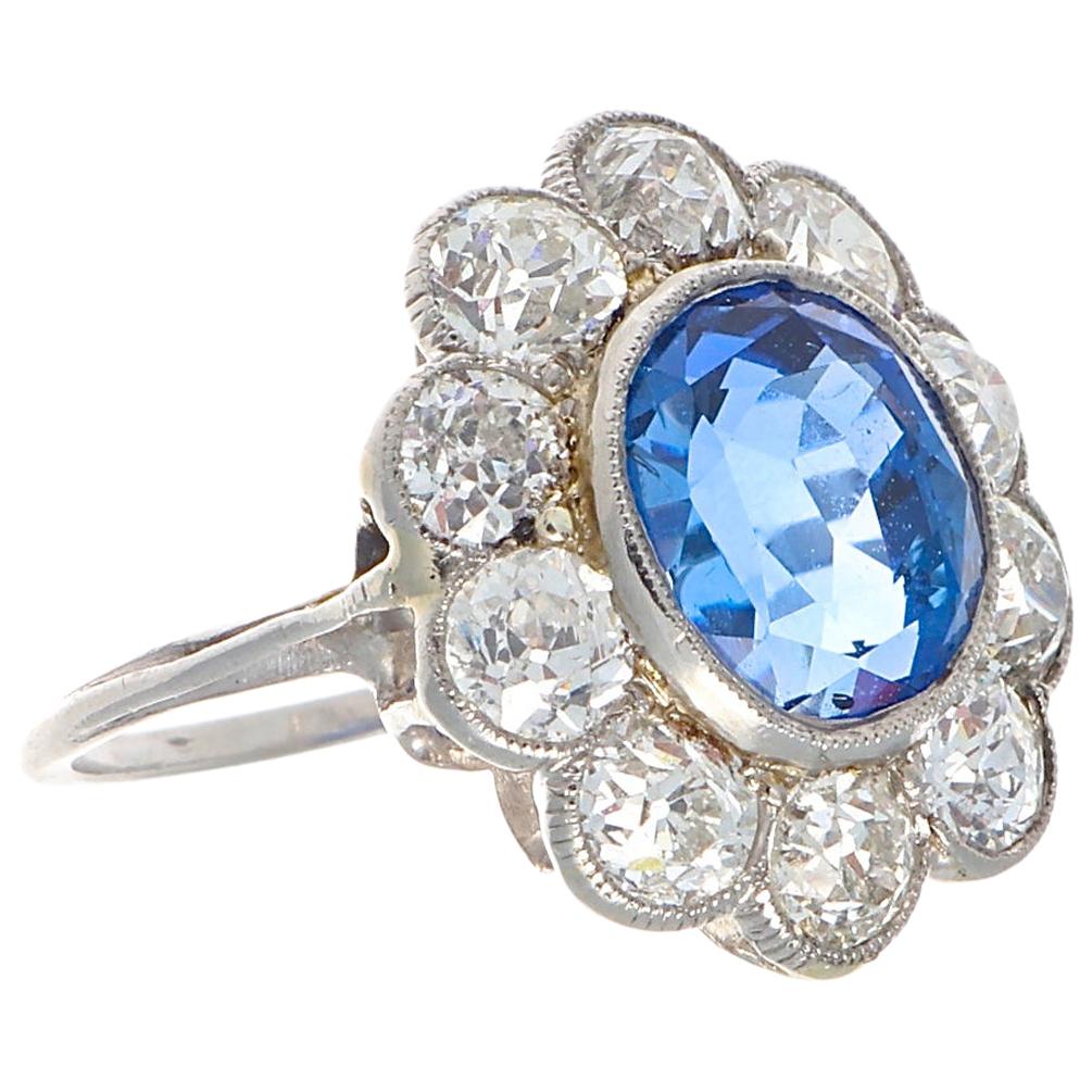 Art Deco 4.82 Carat Natural Burma Sapphire Diamond Platinum Ring