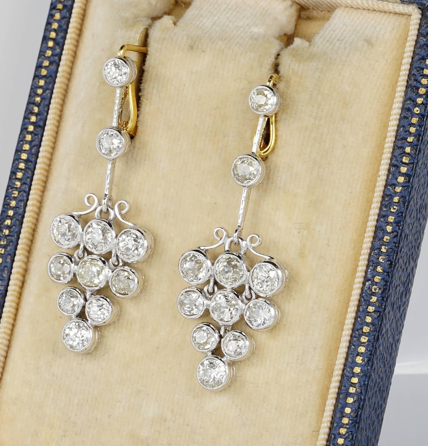Old Mine Cut Art Deco 4.90 Carat Old Mine Diamonds Platinum Earrings