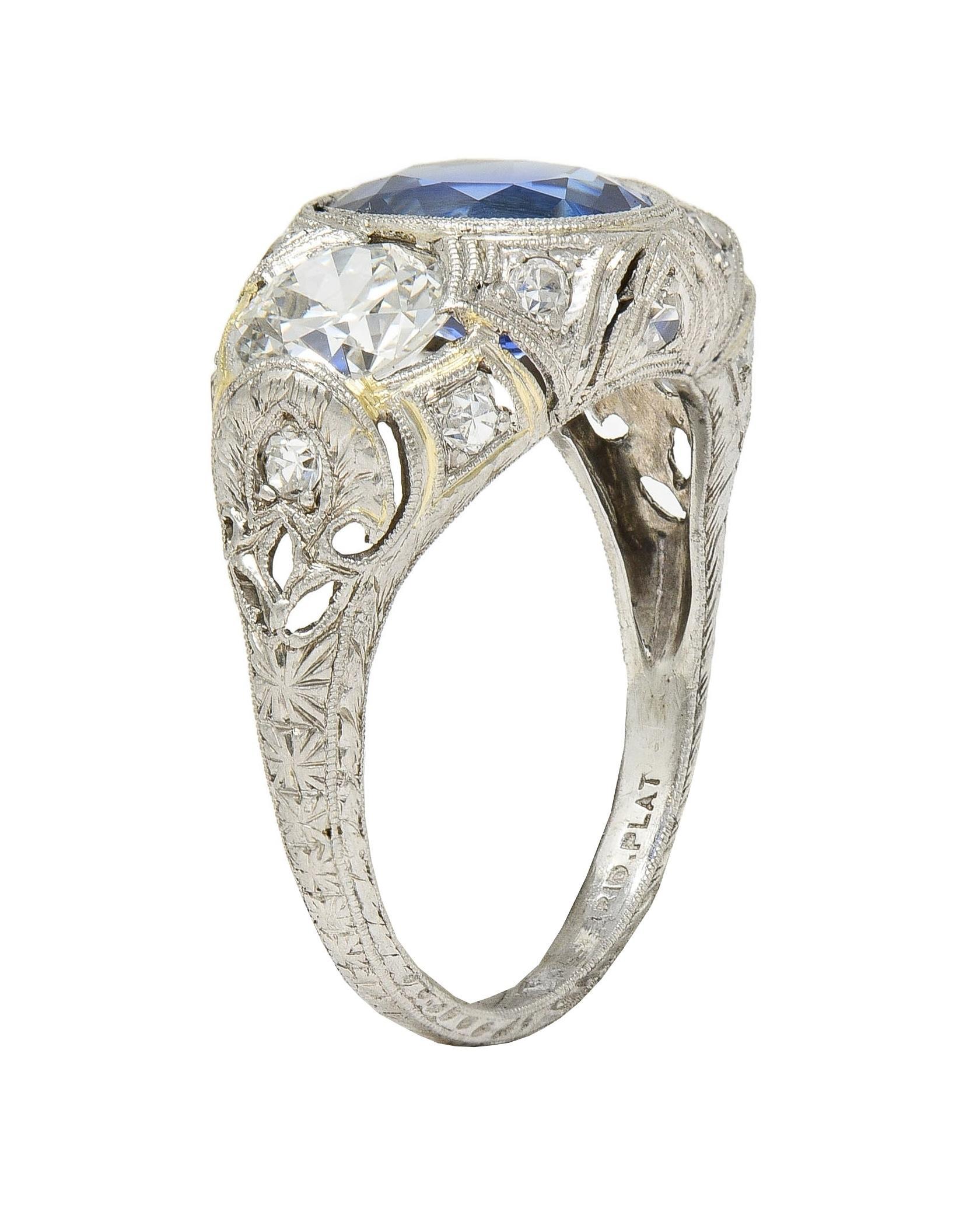 Art Deco 4.90 CTW No Heat Ceylon Sapphire Diamond Platinum Antique Ring AGL For Sale 5