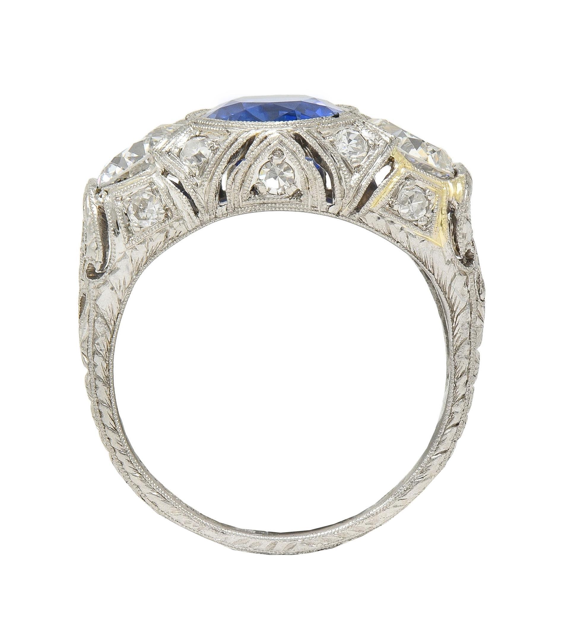 Art Deco 4.90 CTW No Heat Ceylon Sapphire Diamond Platinum Antique Ring AGL For Sale 6