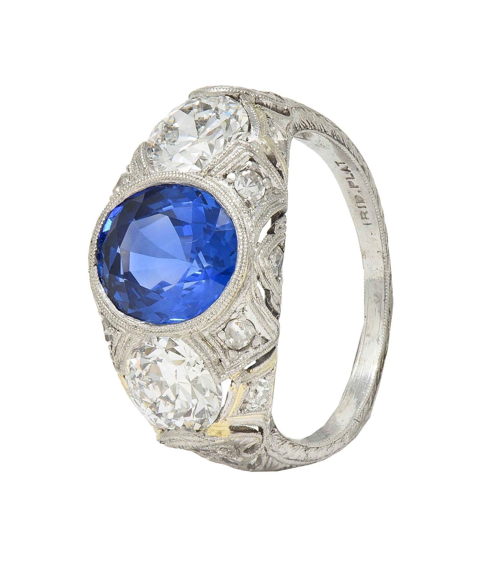 Art Deco 4.90 CTW No Heat Ceylon Sapphire Diamond Platinum Antique Ring AGL For Sale 7
