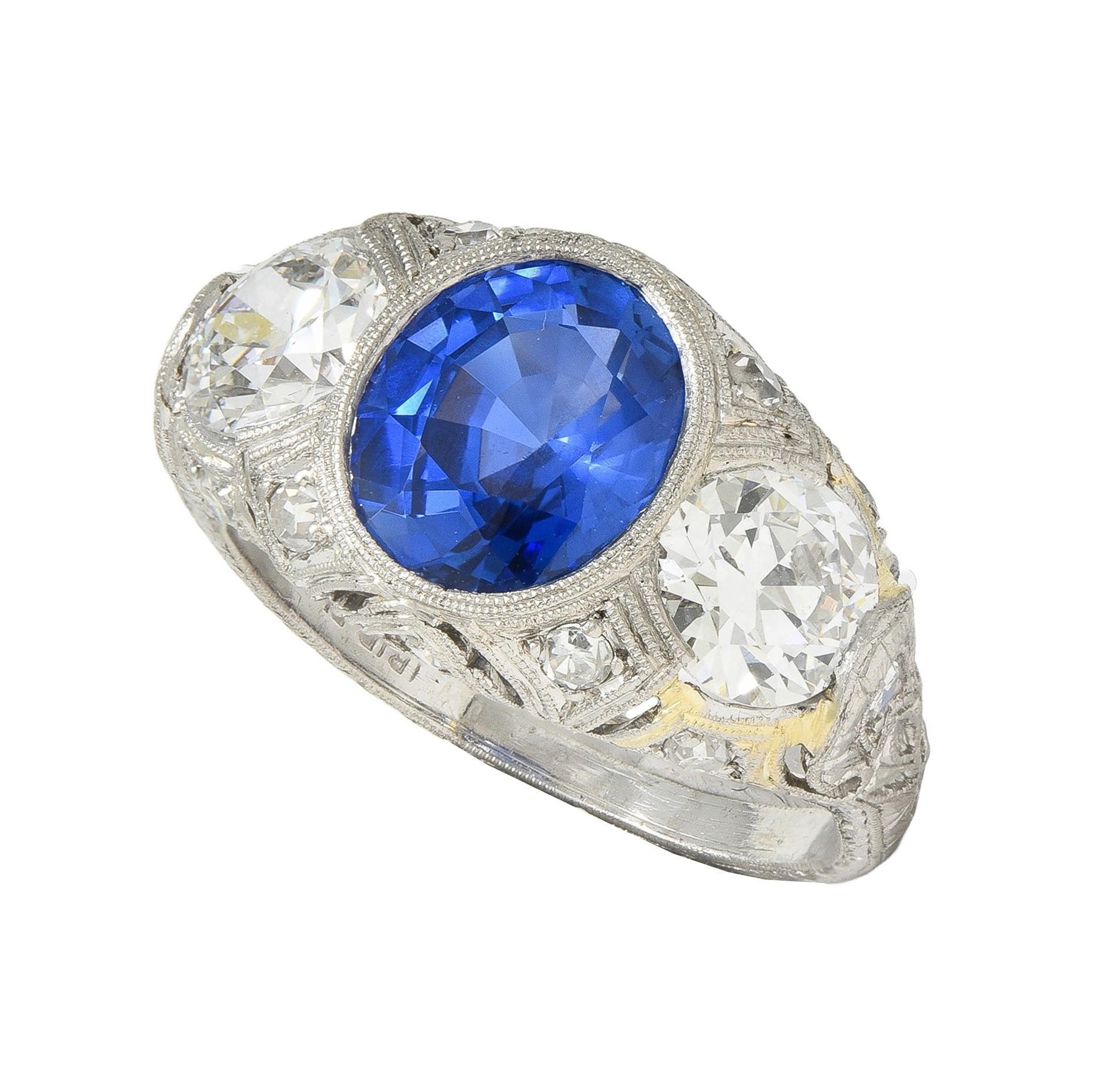 Art Deco 4.90 CTW No Heat Ceylon Sapphire Diamond Platinum Antique Ring AGL For Sale 9