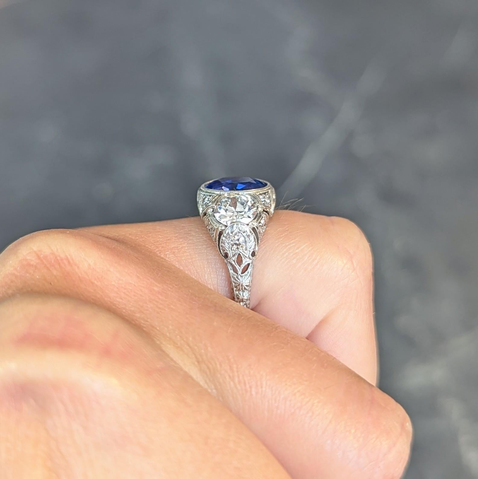 Art Deco 4.90 CTW No Heat Ceylon Sapphire Diamond Platinum Antique Ring AGL For Sale 10