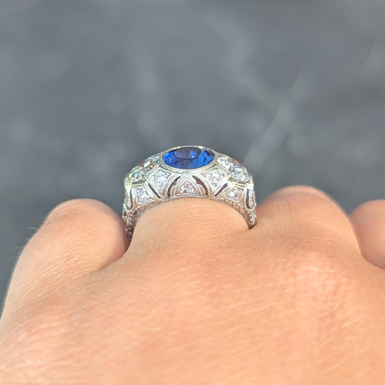 Art Deco 4.90 CTW No Heat Ceylon Sapphire Diamond Platinum Antique Ring AGL For Sale 11