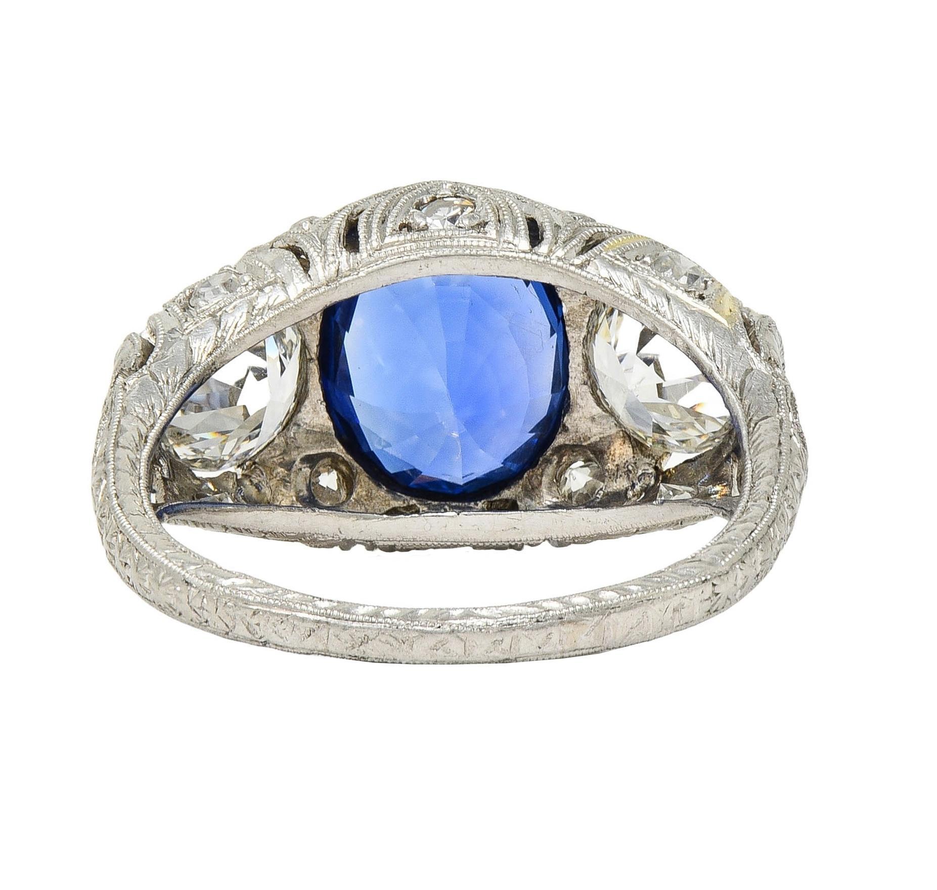 Women's or Men's Art Deco 4.90 CTW No Heat Ceylon Sapphire Diamond Platinum Antique Ring AGL For Sale