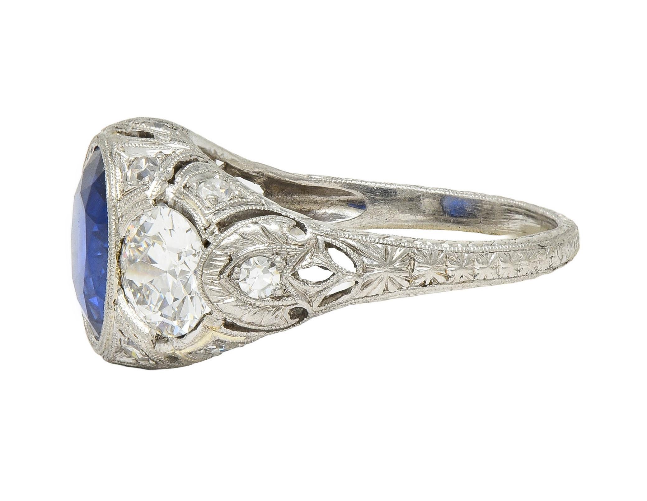 Art Deco 4.90 CTW No Heat Ceylon Sapphire Diamond Platinum Antique Ring AGL For Sale 1