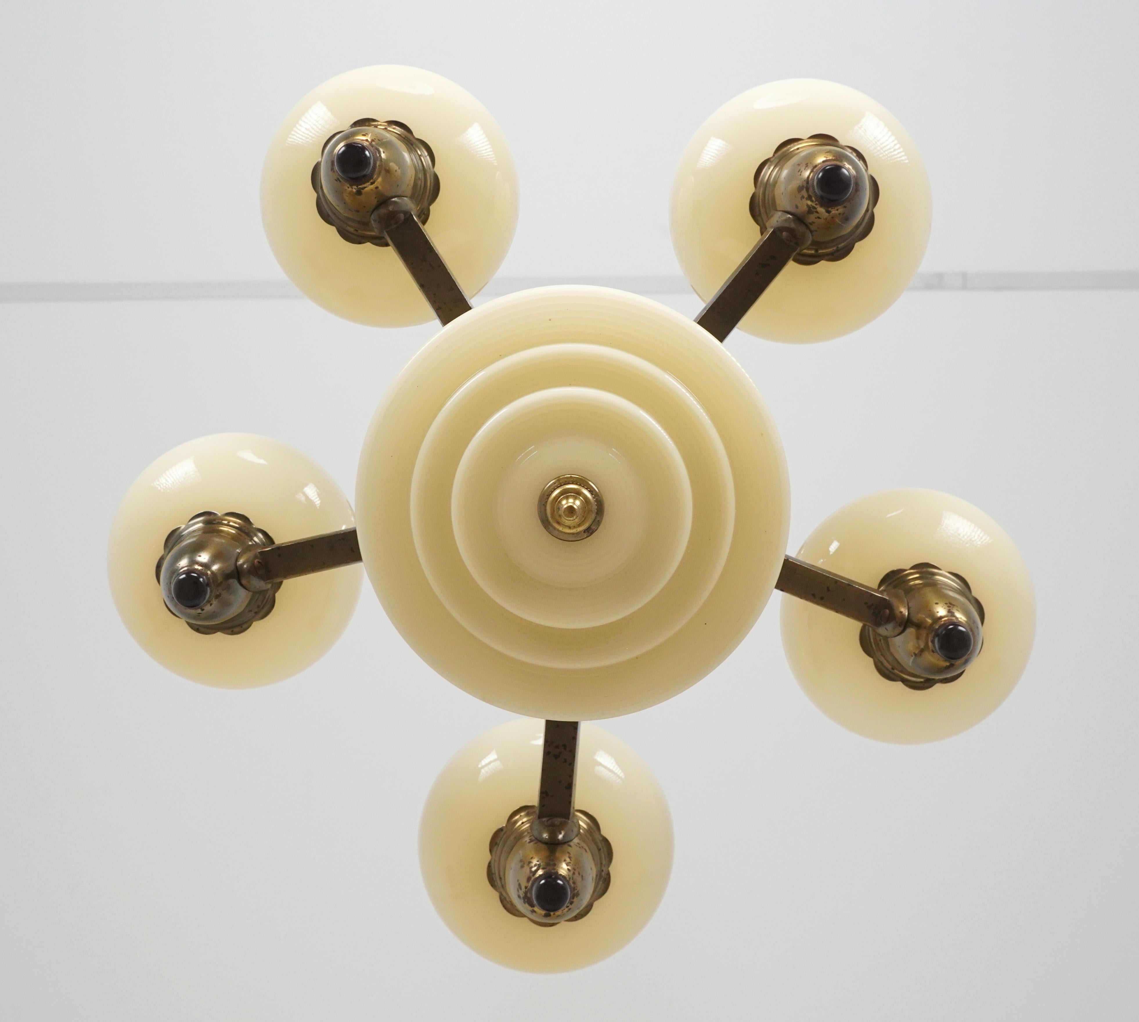 Art Deco 5 Arm Chandelier For Sale 6