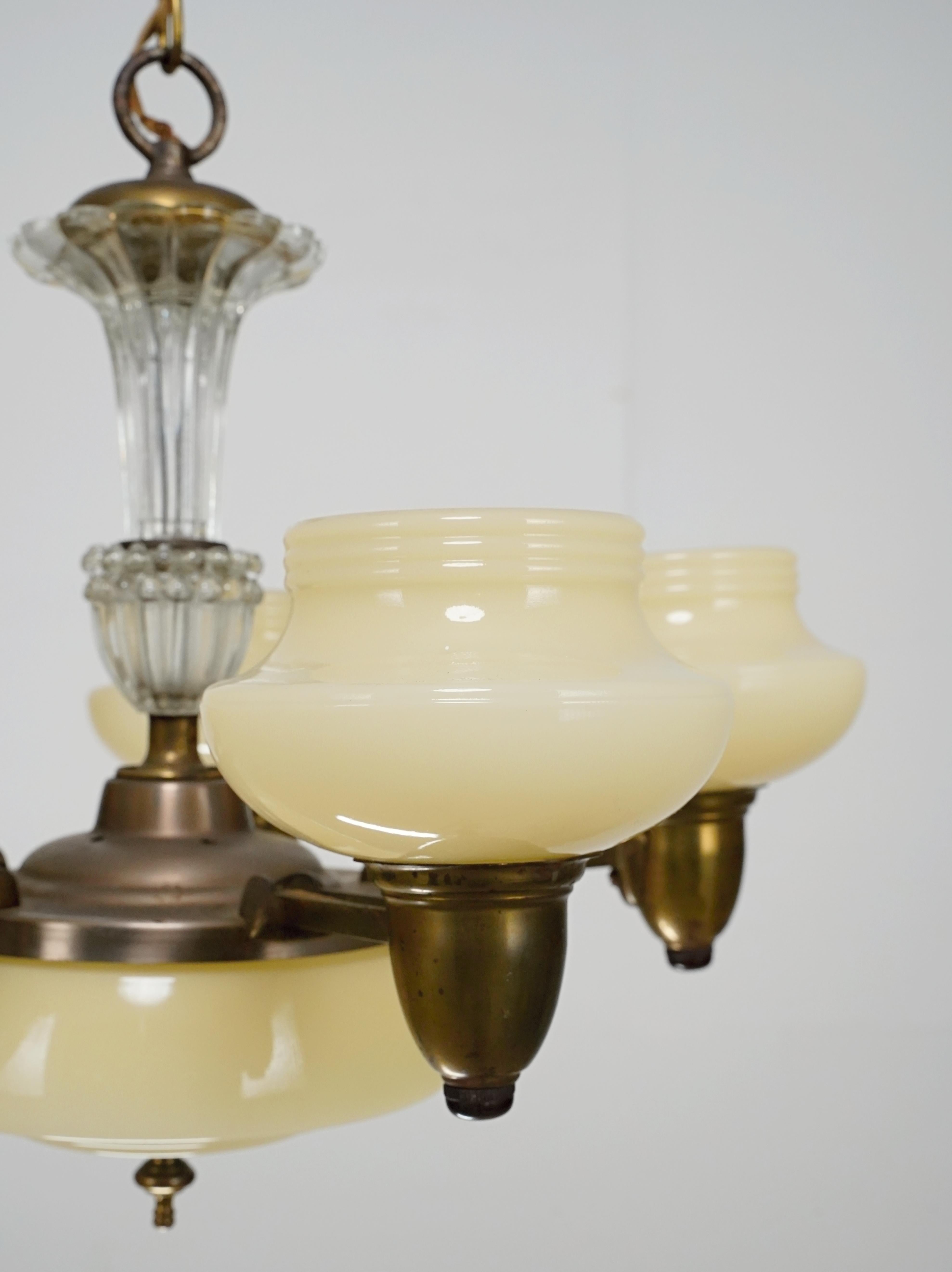 Art Deco 5 Arm Chandelier In Good Condition For Sale In New York, NY