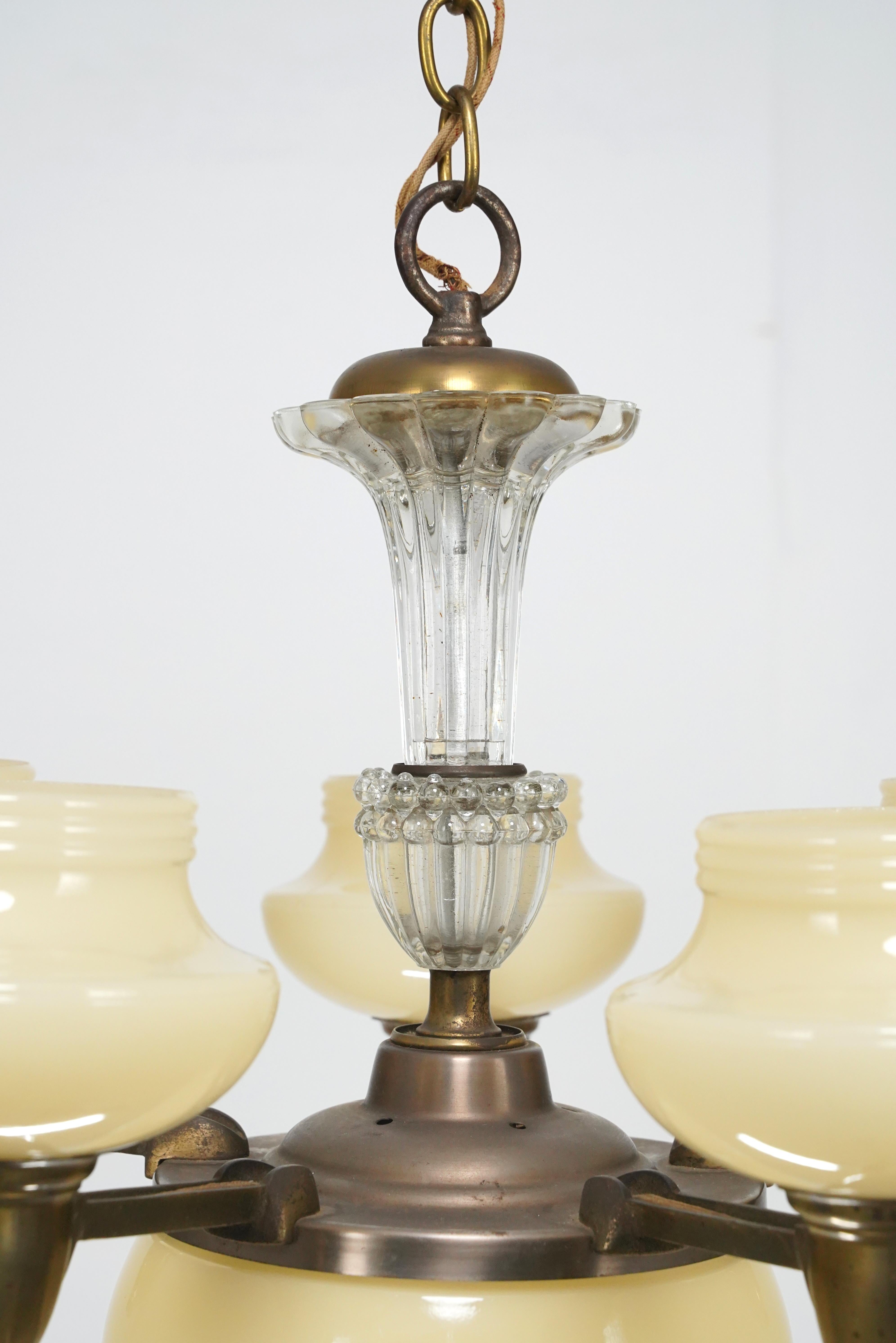 20th Century Art Deco 5 Arm Chandelier For Sale
