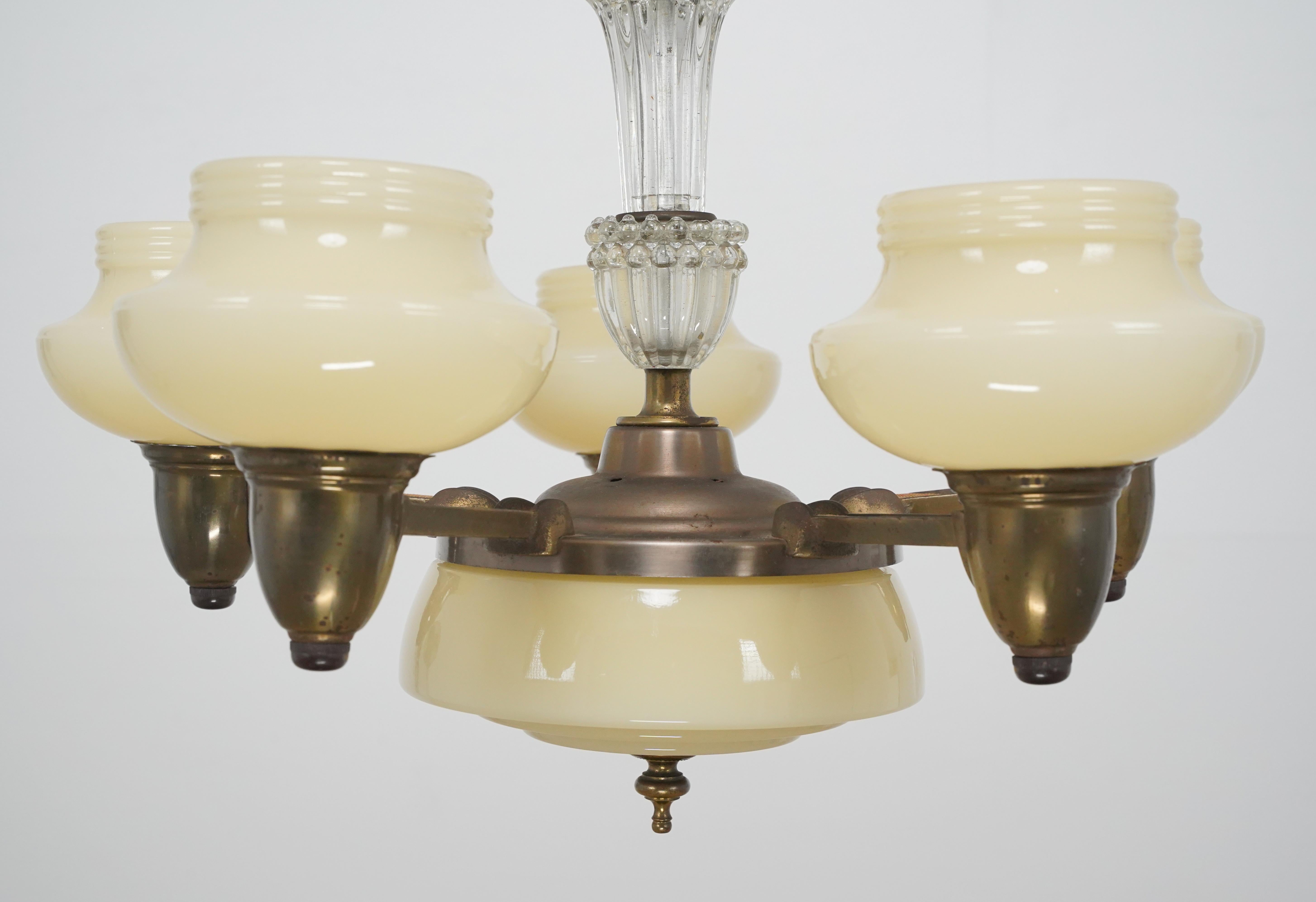 Art Deco 5 Arm Chandelier For Sale 2