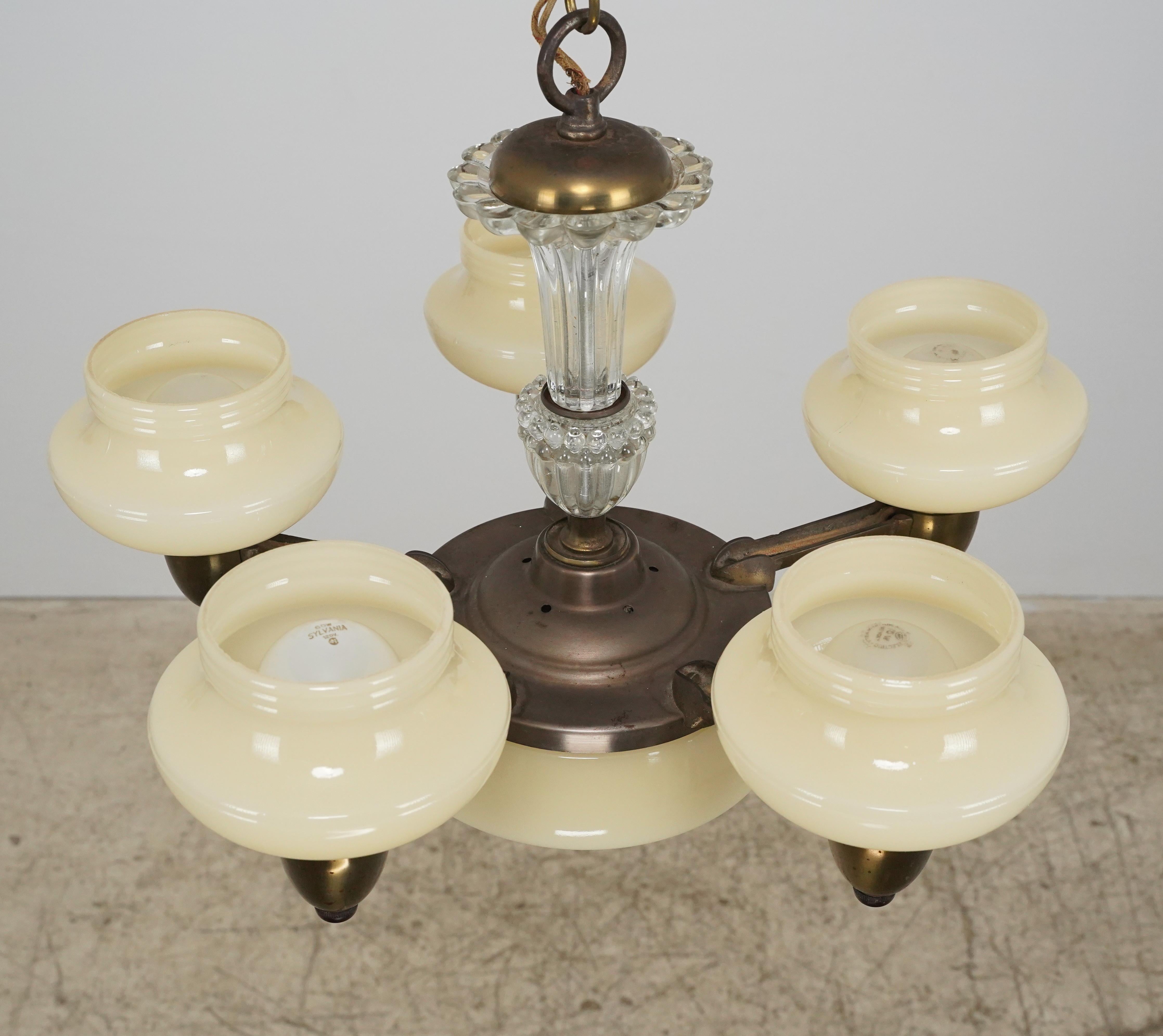 Art Deco 5 Arm Chandelier For Sale 3