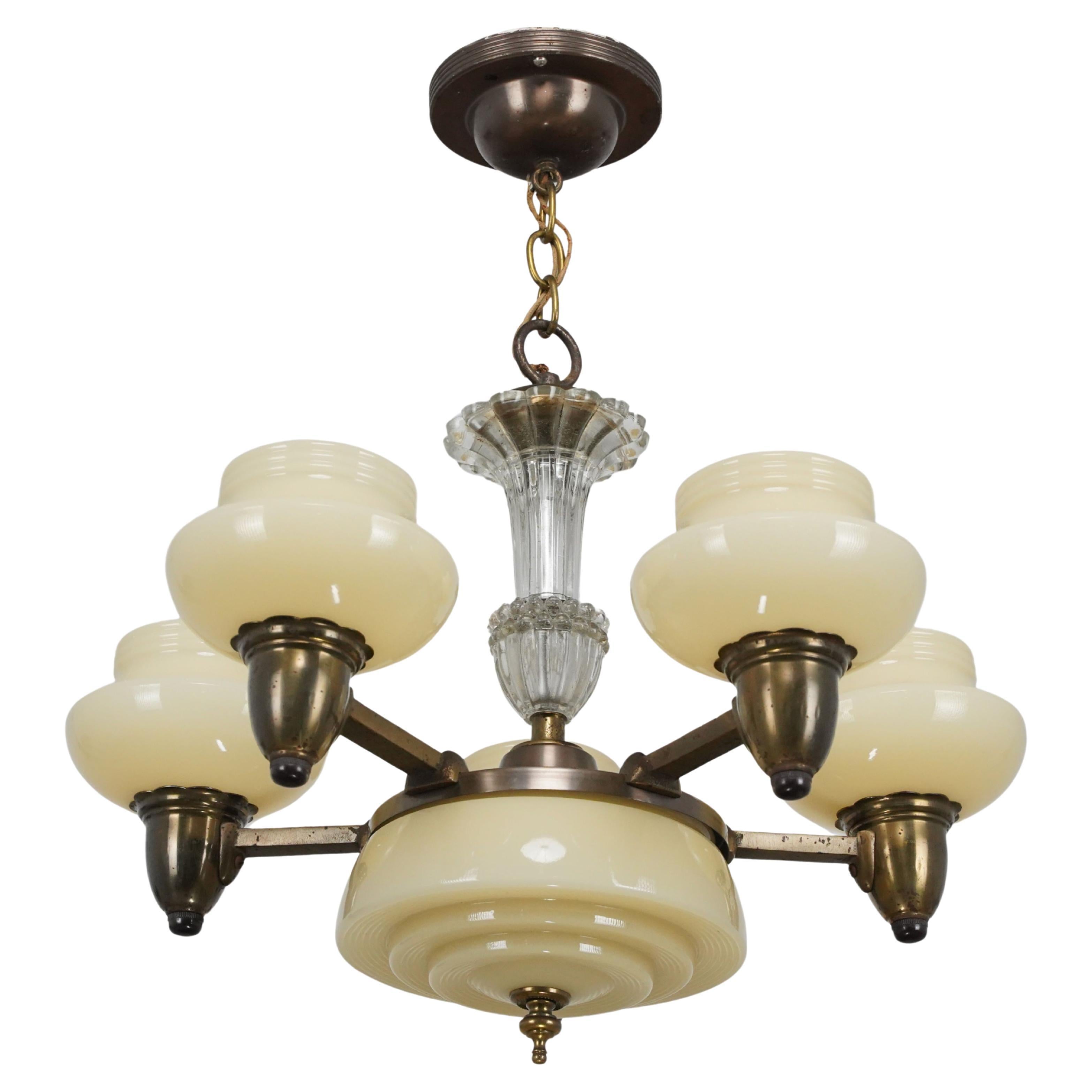 Art Deco 5 Arm Chandelier For Sale
