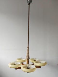 Art Deco 5-Arm Chandelier with Cream Round Shades, Austria 1930s