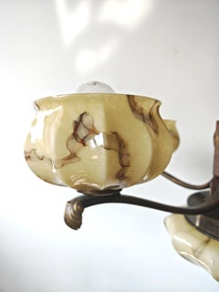 Art Deco 5-Arm Chandelier with marbled glass shades, Austria 1930s
