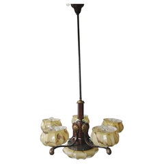 Art Deco 5-Arm Chandelier with marbled glass shades, Austria 1930s