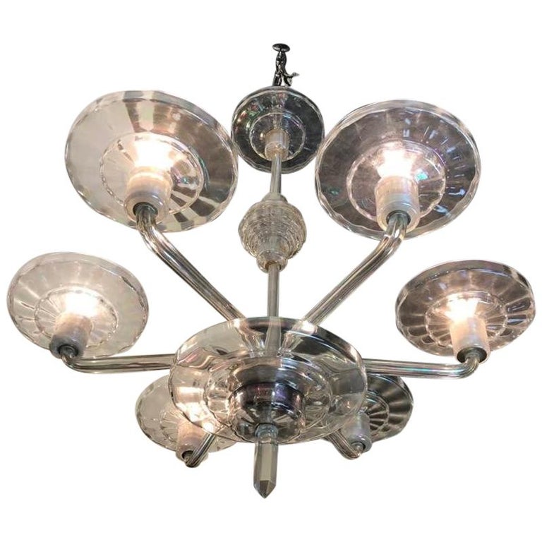 art deco 5 arm crystal chandelier for sale at 1stdibs