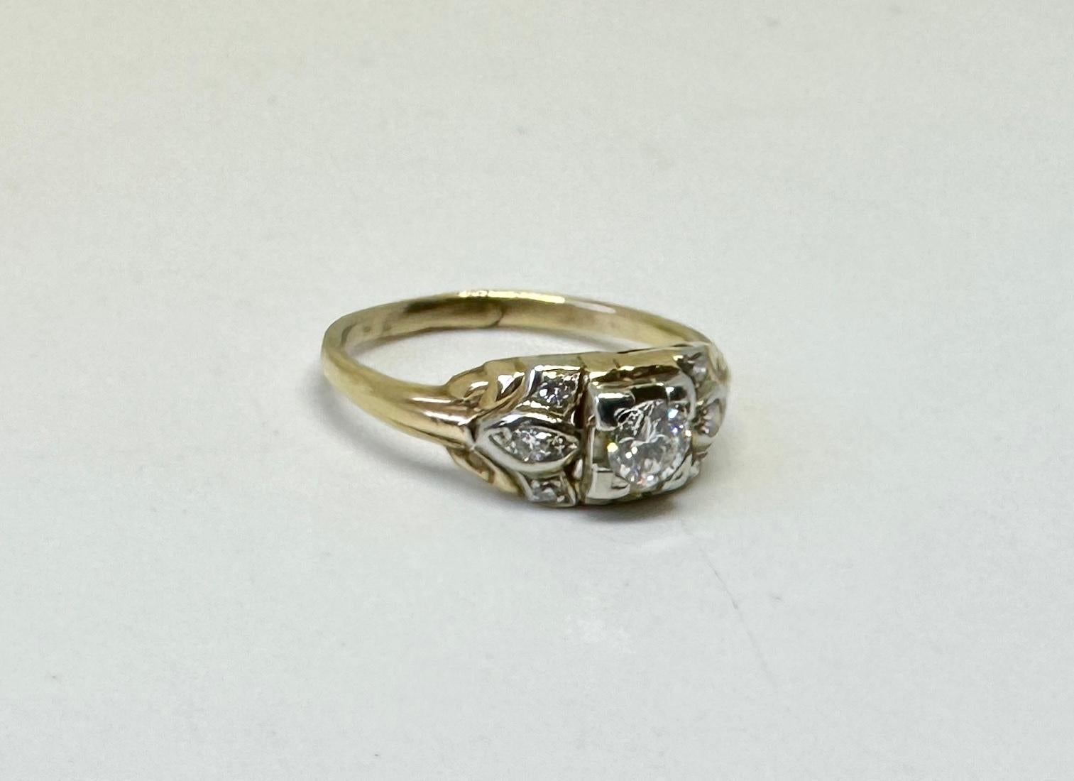 Anillo Art Decó de compromiso de boda con diamantes de 0,5 quilates y oro amarillo blanco de 14 quilates en venta 5