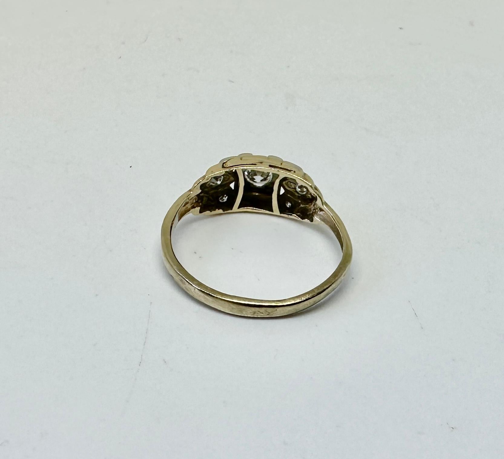 Anillo Art Decó de compromiso de boda con diamantes de 0,5 quilates y oro amarillo blanco de 14 quilates en venta 8