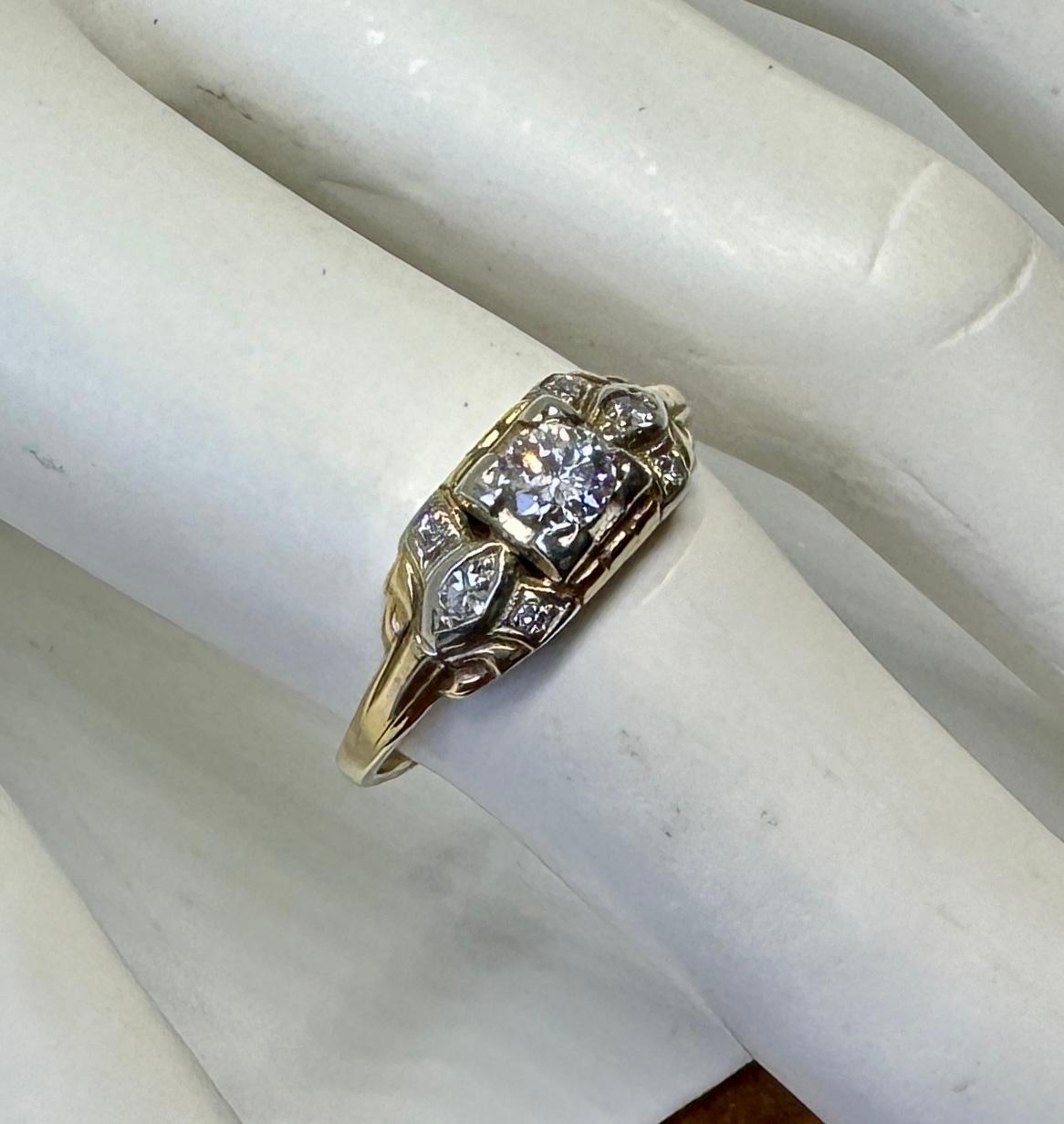 De las mujeres Anillo Art Decó de compromiso de boda con diamantes de 0,5 quilates y oro amarillo blanco de 14 quilates en venta