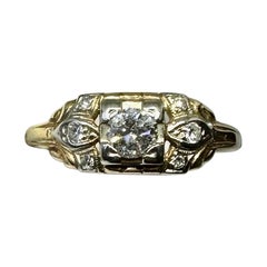 Anello di fidanzamento con diamante da 0,5 carati in stile Art Deco in oro giallo bianco 14 carati
