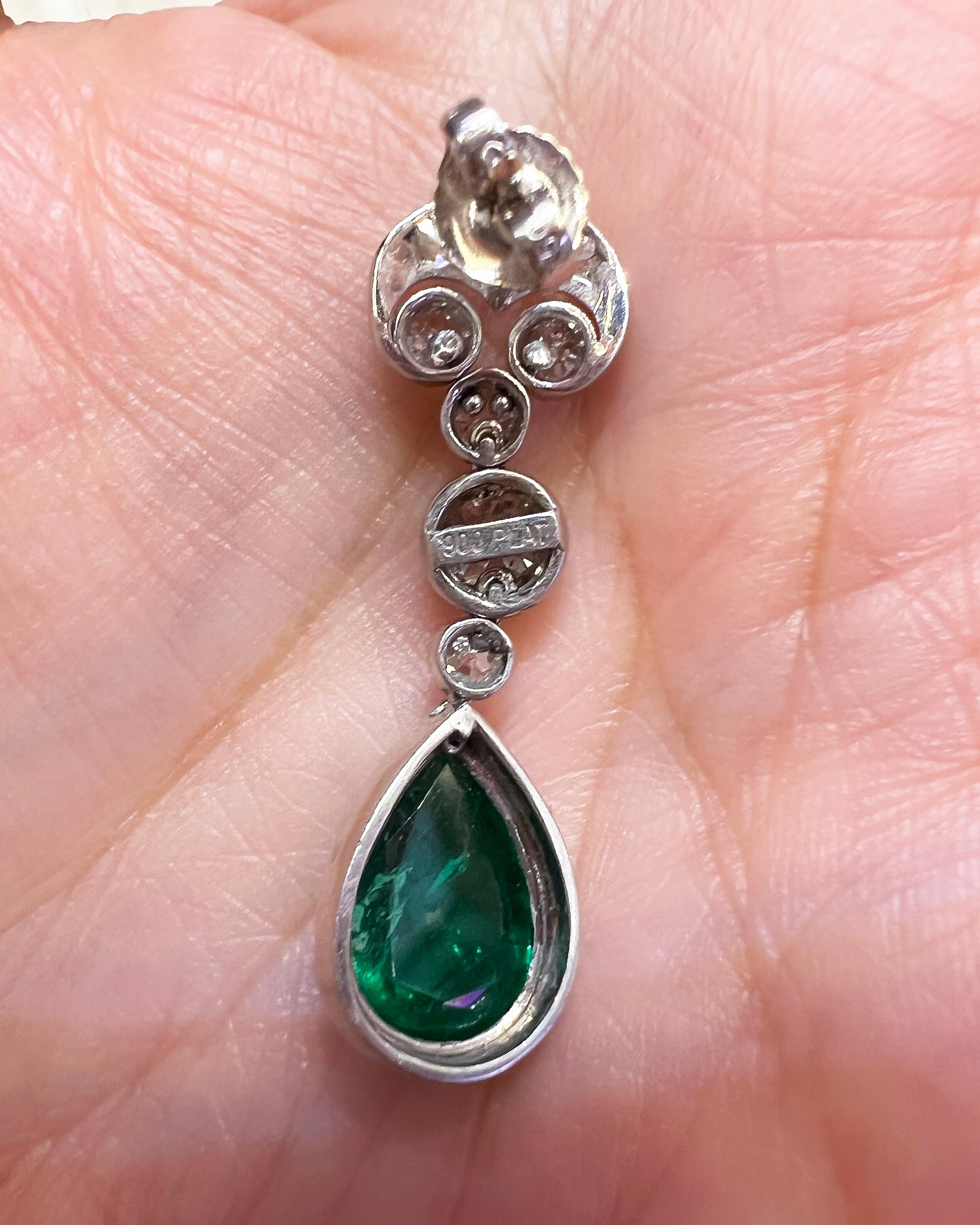Women's Art Deco 5 Carat Each Emerald Diamond Drop Earrings For Sale