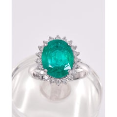 Art Deco 5 Carat Halo Floral Emerald Diamond Engagement Ring, Halo Wedding Ring