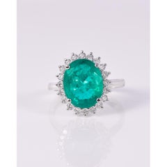 Art Deco 5 Carat Halo Floral Emerald Diamond Engagement Ring, Halo Wedding Ring