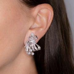 Art Deco 5 Carat Platinum White Diamond Earrings F VS Clarity
