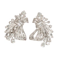 Art Deco 5 Carat Platinum White Diamond Earrings F VS Clarity