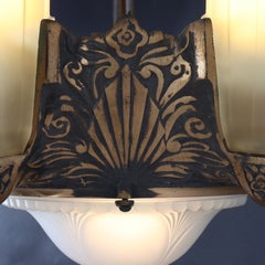 Art Deco 5-Light Bronze Finish Hanging Lamp With Stylized Fans c1920