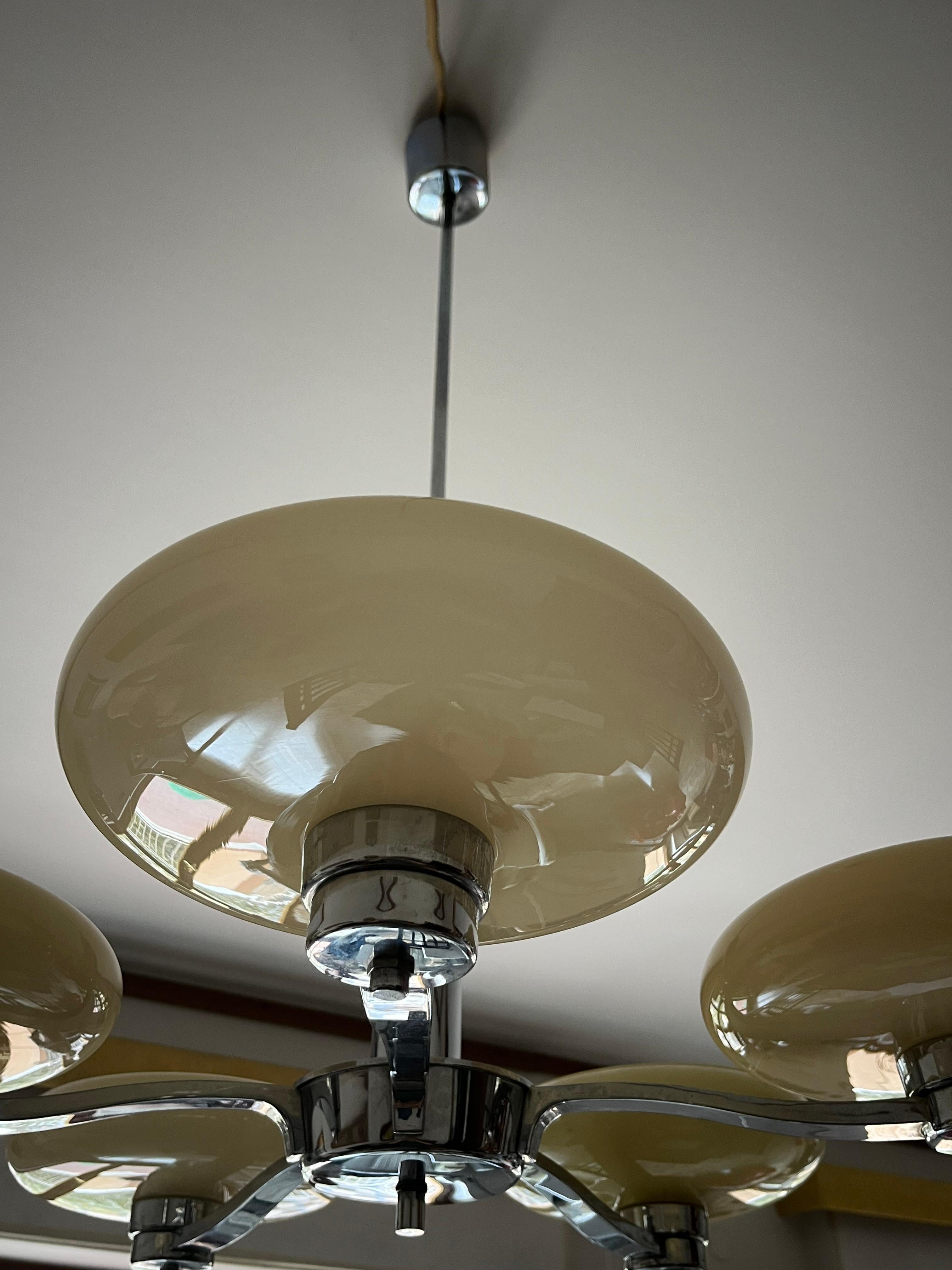 Lustre Art Déco à 5 lumières en verre de Murano et acier, années 1940 Bon état - En vente à Palermo, IT