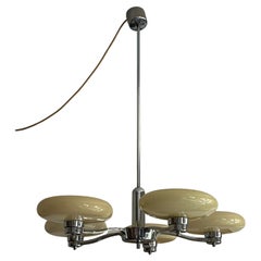 Art Deco 5-Light Chandelier in Murano Glass and Steel, 1940s