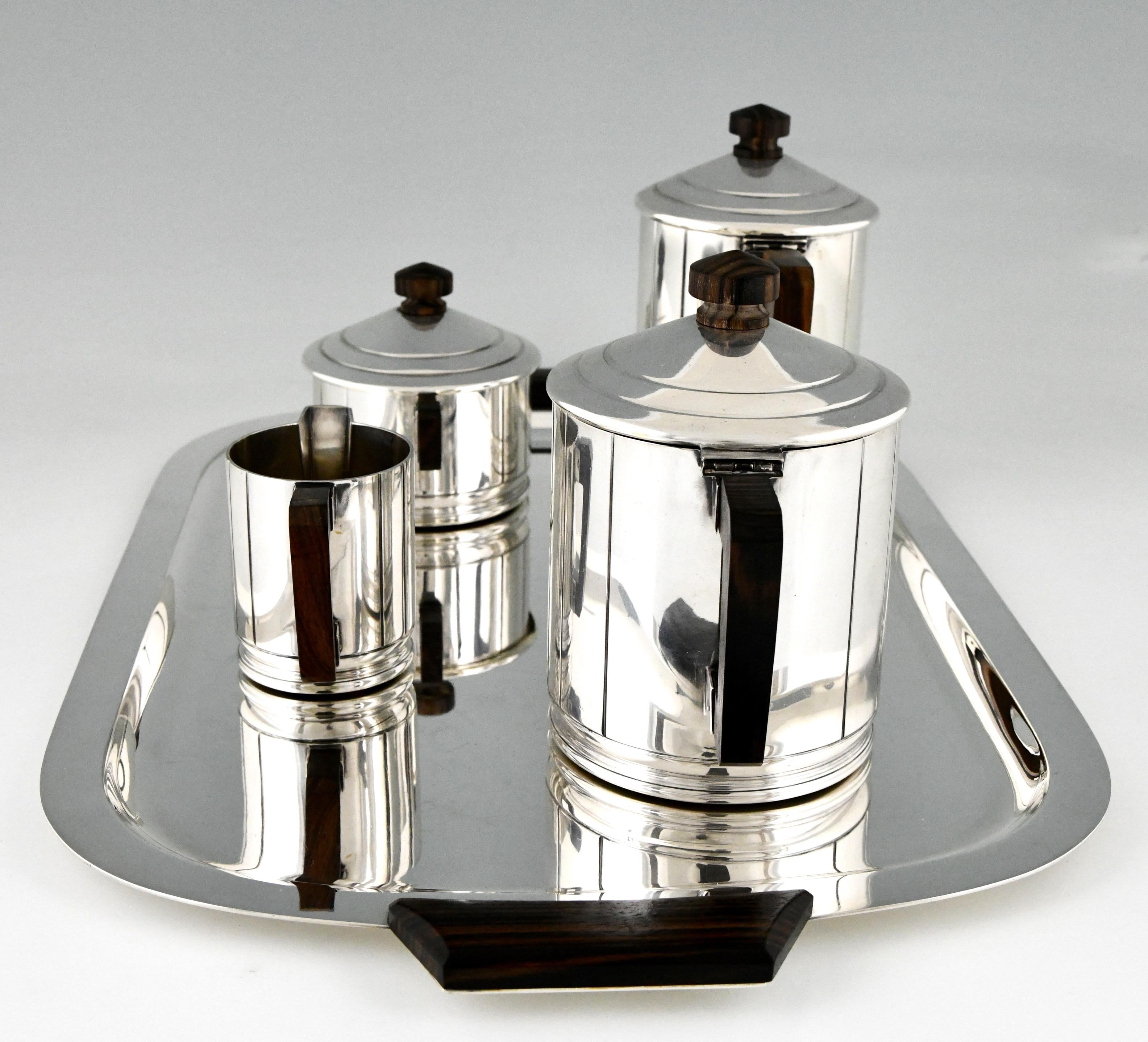 French Art Deco 5 Piece Silvered Tea and Coffee Set Ercuis, France, 1930