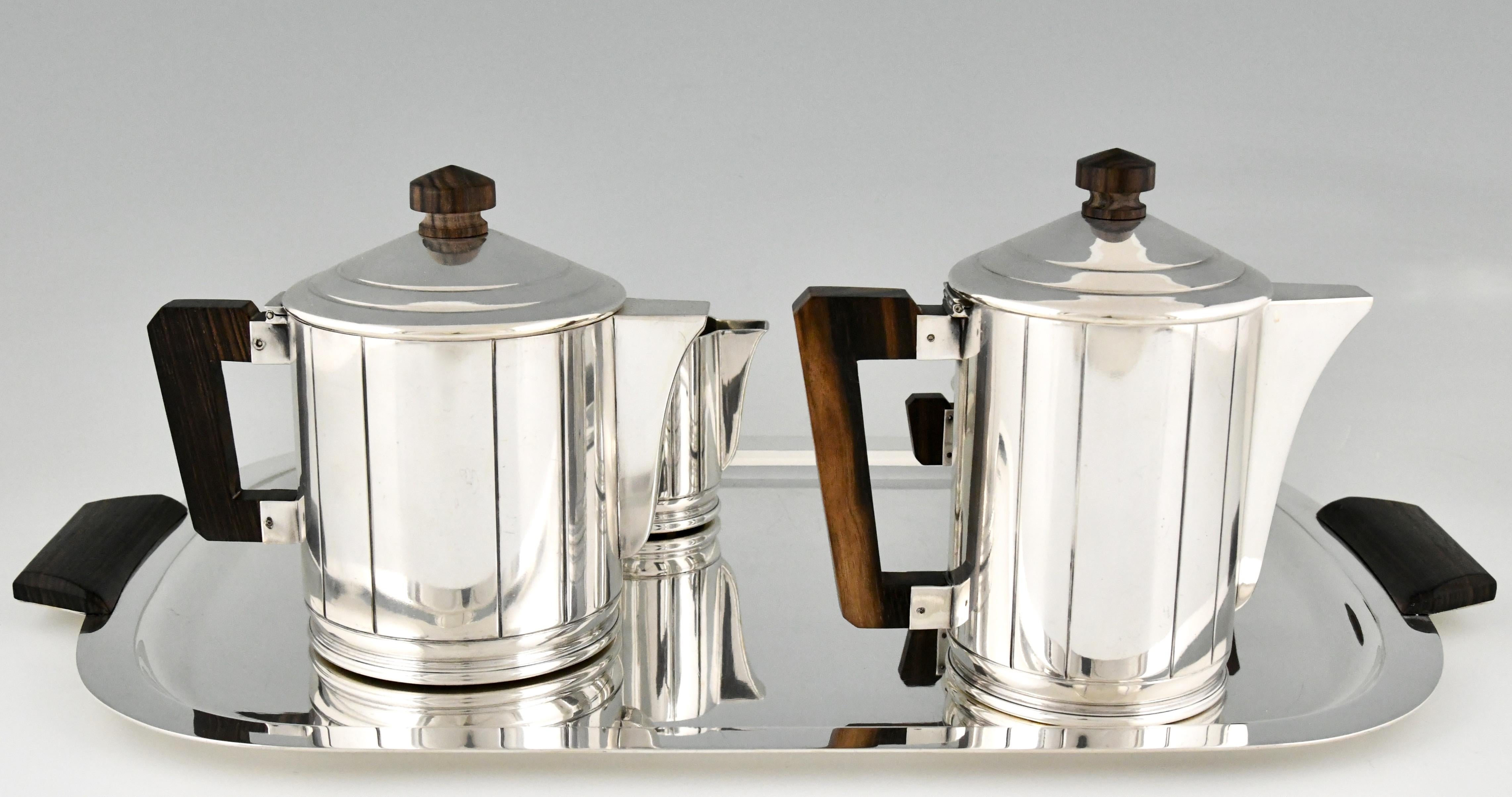 Art Deco 5 Piece Silvered Tea and Coffee Set Ercuis, France, 1930 In Good Condition In Antwerp, BE