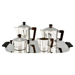 Art Deco 5 Piece Silvered Tea and Coffee Set Ercuis, France, 1930