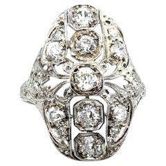 Art Deco 5 Stone Diamond Platinum Cocktail Ring Old Mine Cushion 1.47ct 1920's