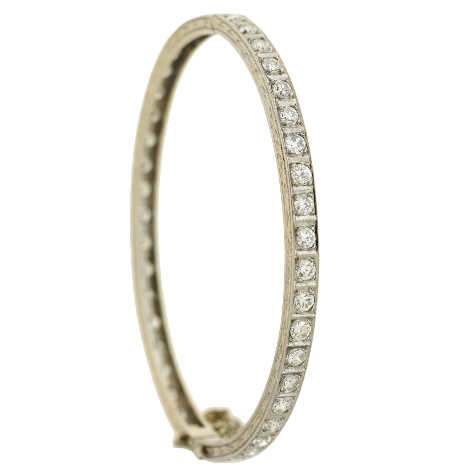 Art Deco 5 Total Carats Old European Cut Diamond Bangle Bracelet In Excellent Condition In Narberth, PA