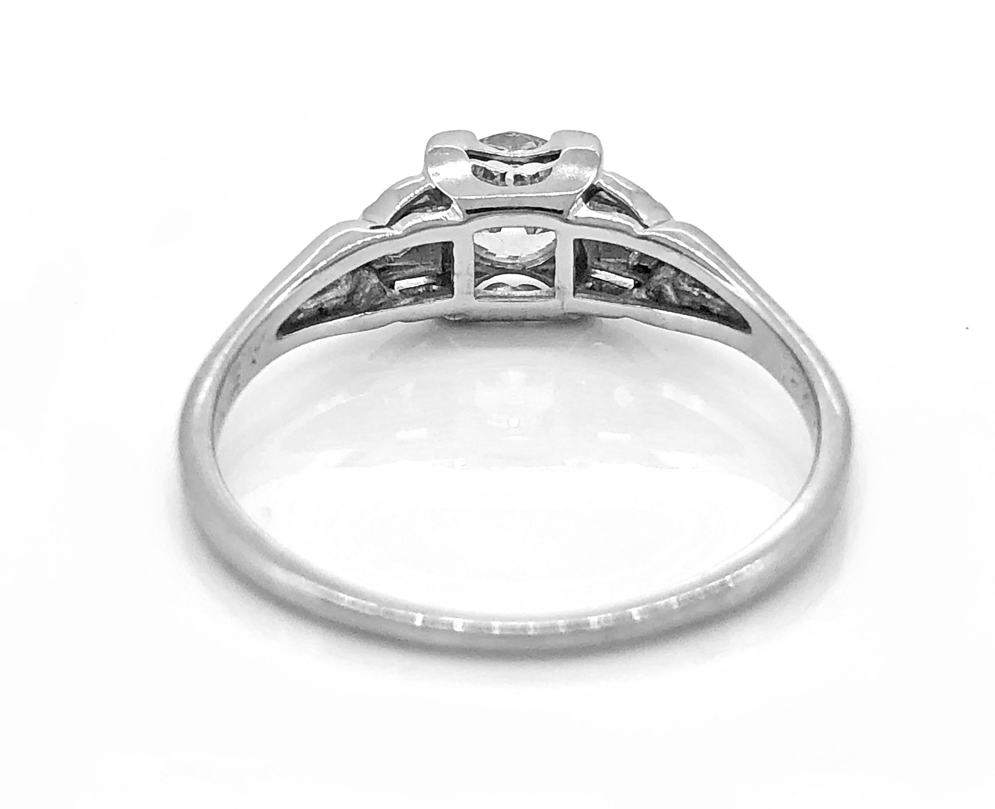 Old European Cut Art Deco .50 Carat Diamond Antique Engagement Ring 18 Karat White Gold