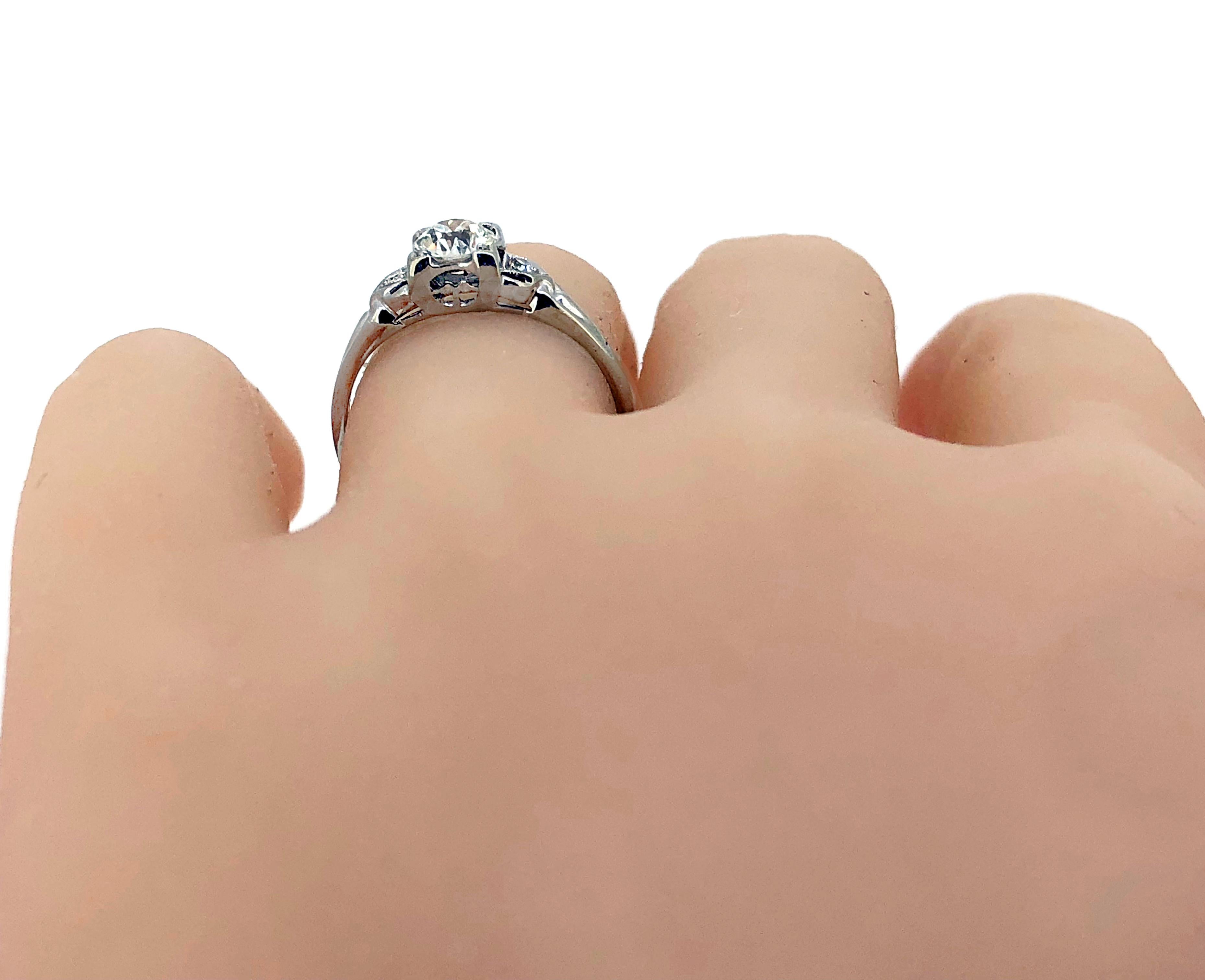 Women's Art Deco .50 Carat Diamond Antique Engagement Ring 18 Karat White Gold