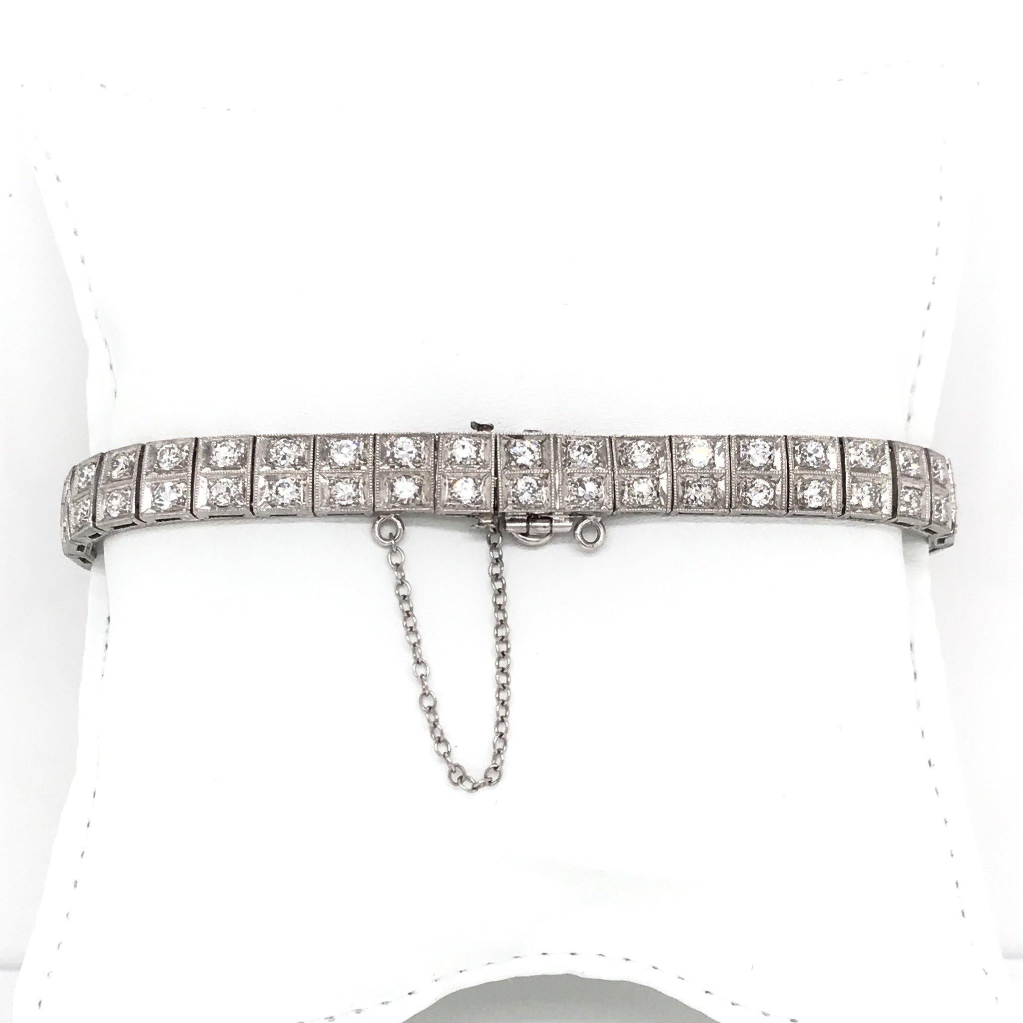 Art Deco 5.0 Carat Diamond & Emerald Platinum Bracelet 3